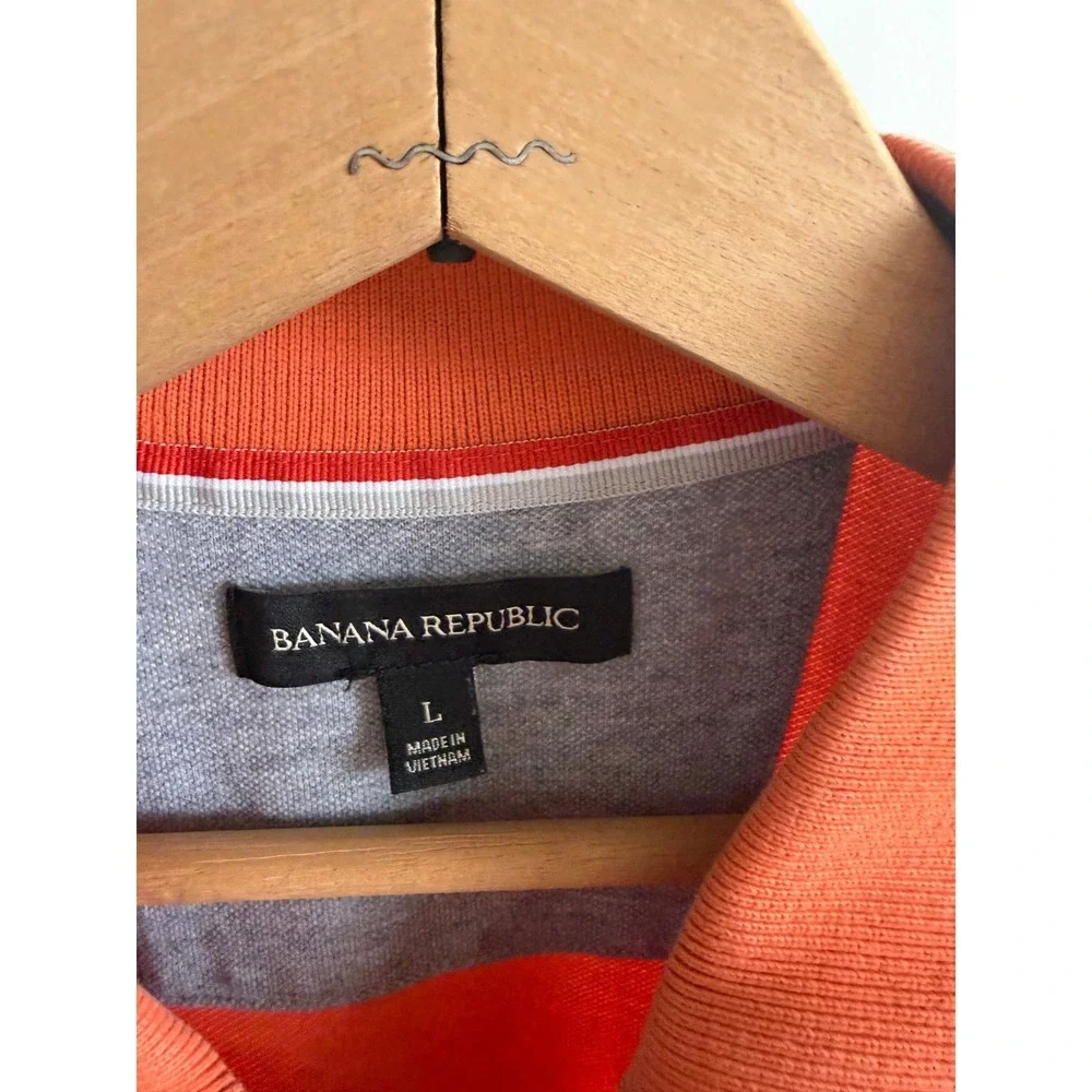 Banana Republic Mens Orange Pique Polo Shirt Short Sleeve Elephant Logo Large